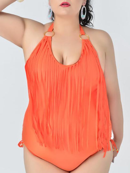 Plus Size Tassels Plain Bikinis Swimwear