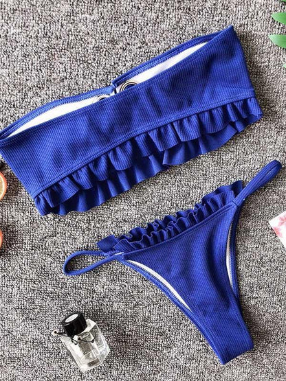 Falbala Lace-Up Bikinis Swimwear