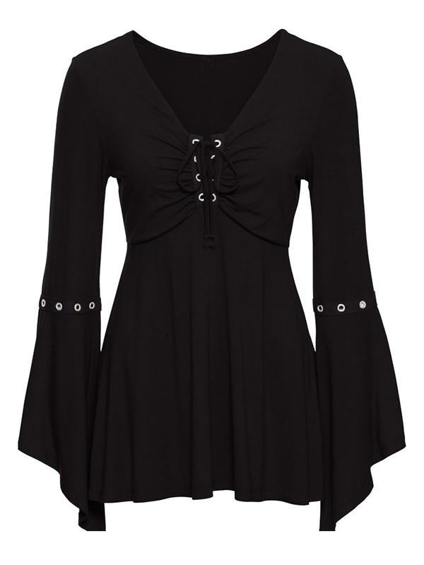 Vintage Flared Sleeves Bandage Blouses&Shirts Tops