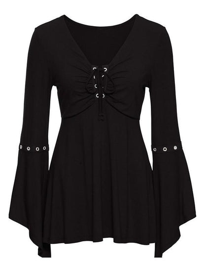 Vintage Flared Sleeves Bandage Blouses&Shirts Tops