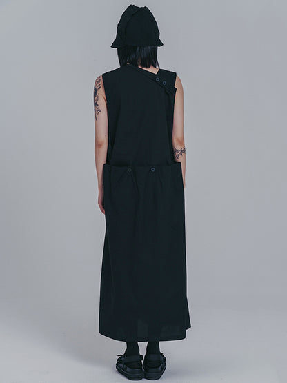 Original Sleeveless Solid Color Split-Joint H-Line Detachable Midi Dress