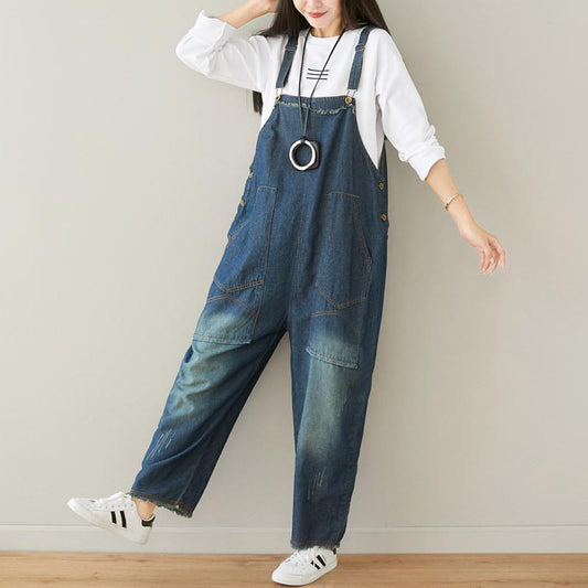 Buykud Natural Burrs Solid Color Casual Loose Jumpsuit