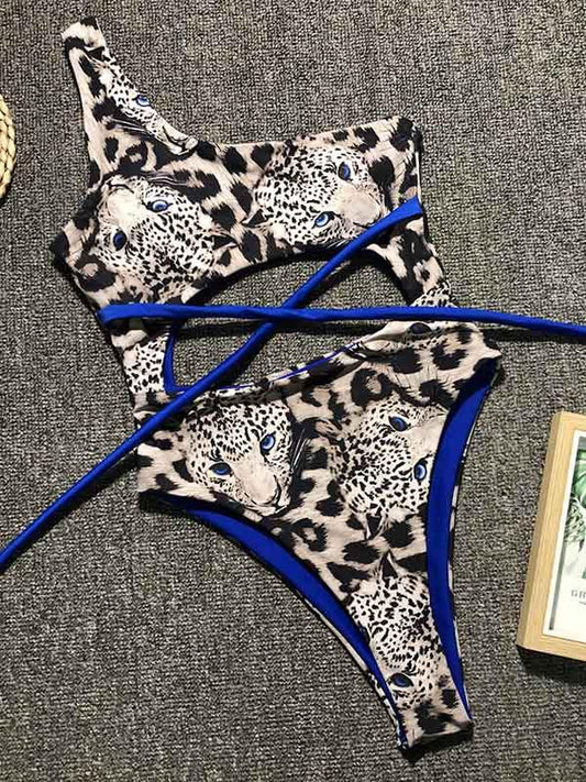 One Shoulder Hollow Leopard One Piece Swimsuit