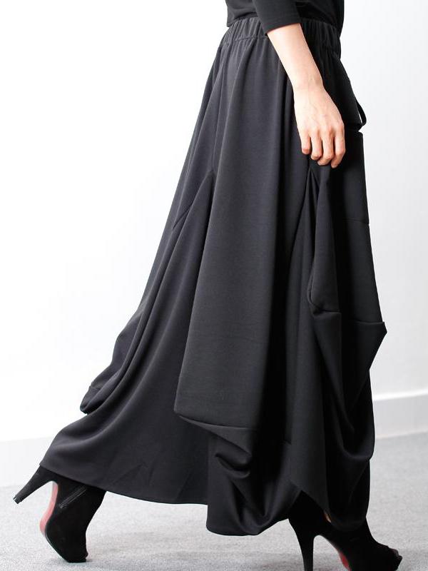 Loose Black Cropped A-line Split-joint Pants