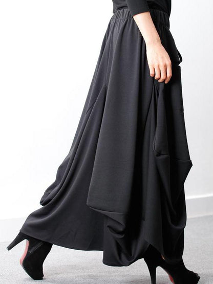 Loose Black Cropped A-line Split-joint Pants