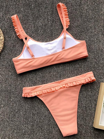 Plain Pink Bandeau Bikinis Swimwear