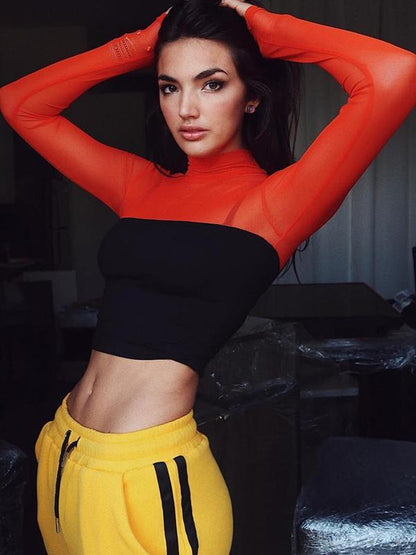 Mesh See-through Long Sleeve Tee