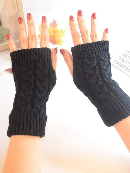 Threaded Half Finger Knit Gloves