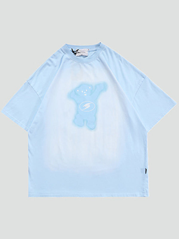 Vintage Round-Neck Bear Print Loose T-Shirts Tops