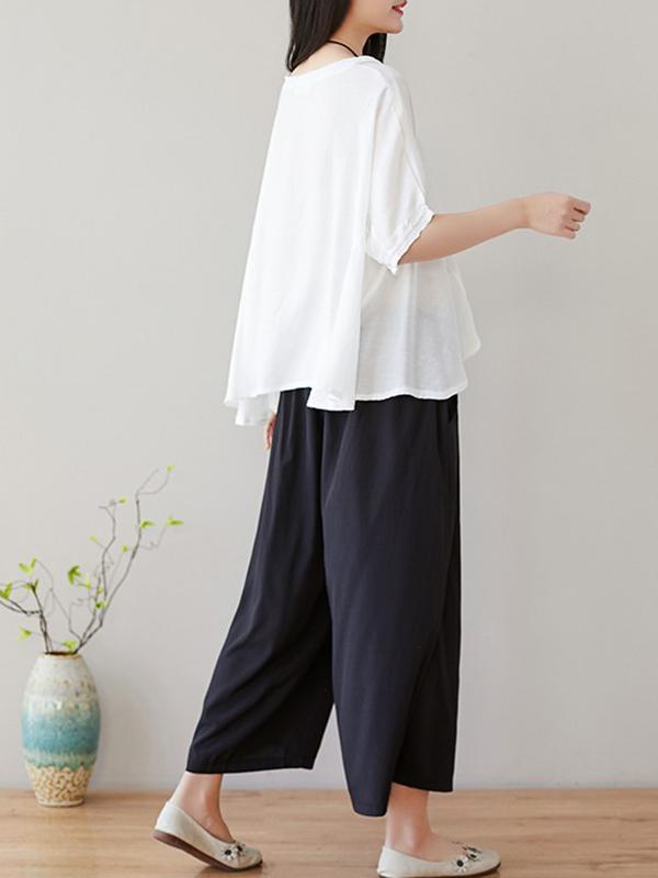 Loose Solid T-Shirt + Wide Leg Pants