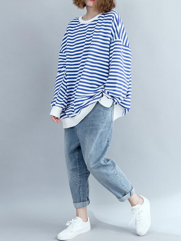 Loose Stripes Plus Size Printed Hoodies Top