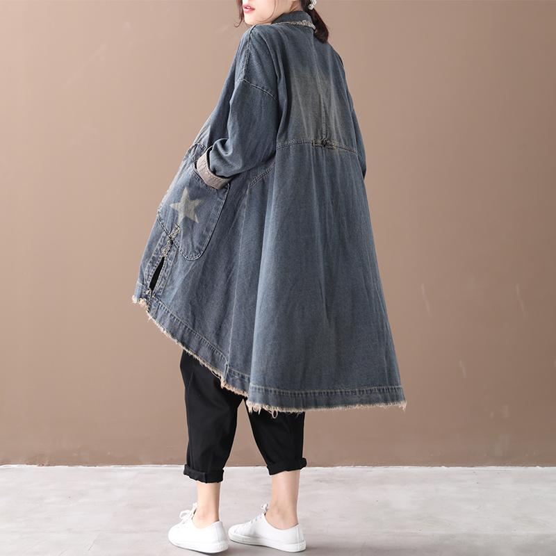 Buykud Casual Star Patchwork Loose Retro Coat