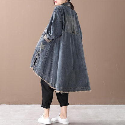 Buykud Casual Star Patchwork Loose Retro Coat