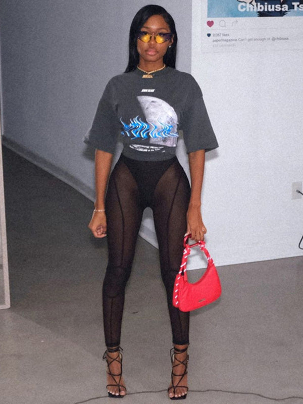 Mesh Split-Joint High-Waist-Leggings