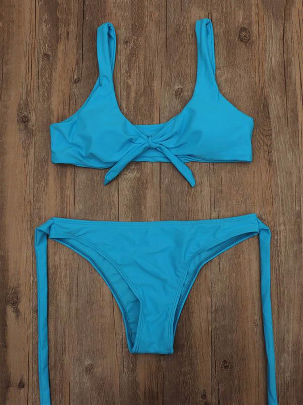 Sexy Knotted Long Rope Split Type Bikini Swimsuit