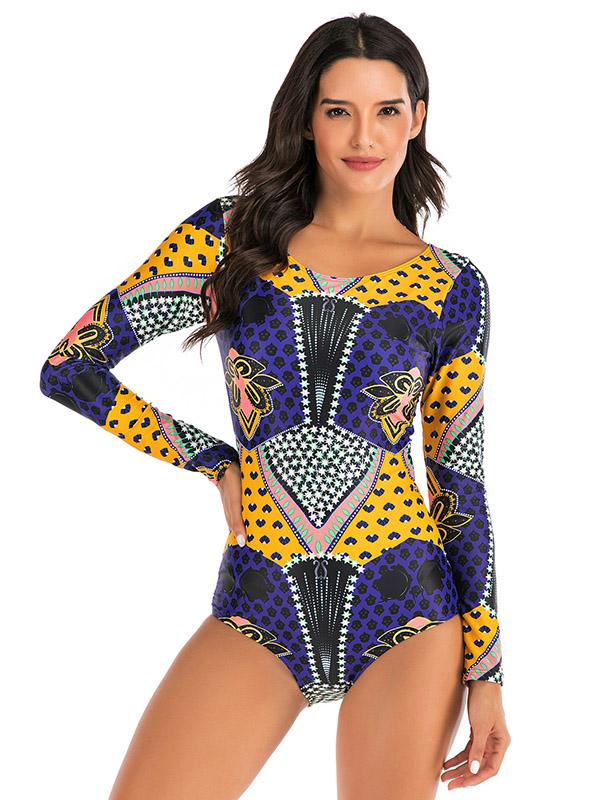 Ethnic Print Long Sleeves Split Wetsuit