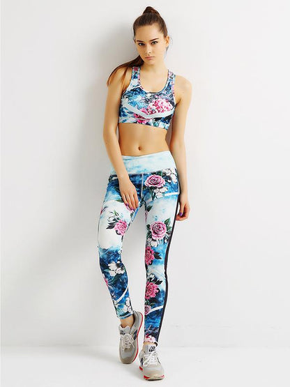 Yoga Floral Bra And Legging Suits