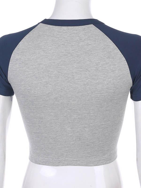 Wrap Contrast Color Printed Exposed Navel Tees