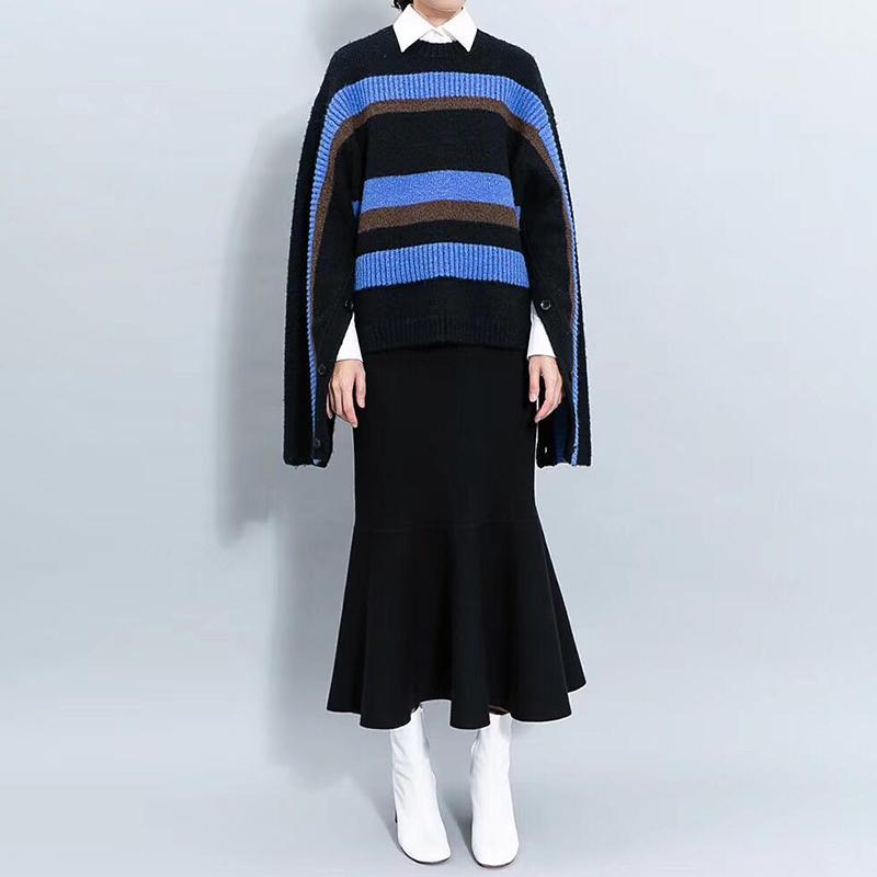 Elastic Waist Ruffles Winter Calf Length Skirt