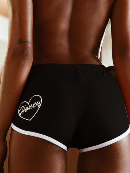 Letter Printed Contrast Trim Sport Shorts