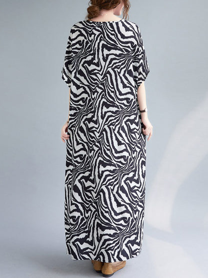 Original Artistic Retro Zebra Printed Midi Dress