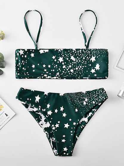 Sexy Strapless Starry Sky Printing Split Type Bikini Swimsuit