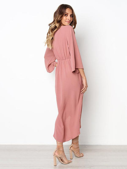 Solid Color Bandage Fabala Long Sleeves Midi Dress