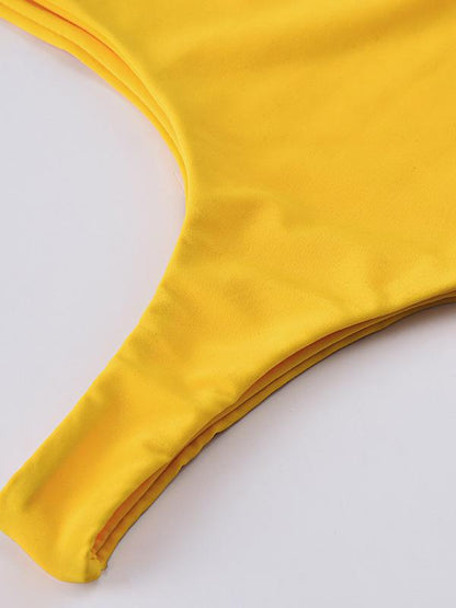 Sexy Single Shoulder Solid Color Split Bikini Swimsuit