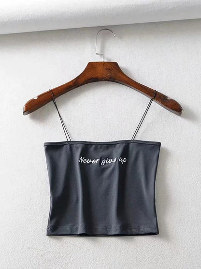 Letter Printed Thin Elastics Spaghetti-neck Tank