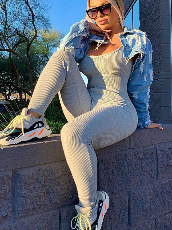 Sexy Solid Wrap Sleeveless Yoga Jumpsuits