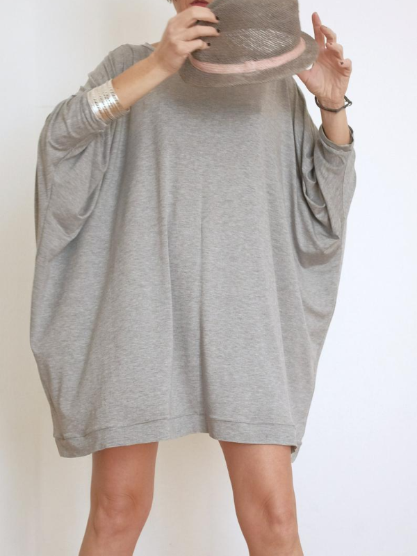 Simple Solid Color Batwing Sleeves Round-Neck T-Shirt Mini Dress