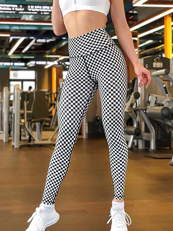 Wrap Black White Plaid Printed Yoga Leggings