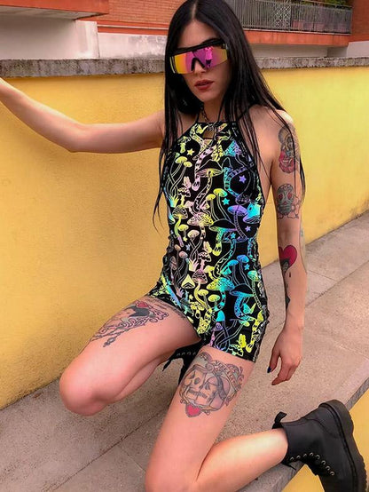Fashion Floral Printed Backless Bodysuits