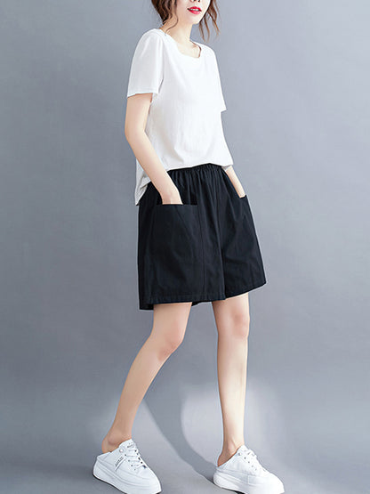 Casual Solid Color With Pocket Wide Leg Shorts