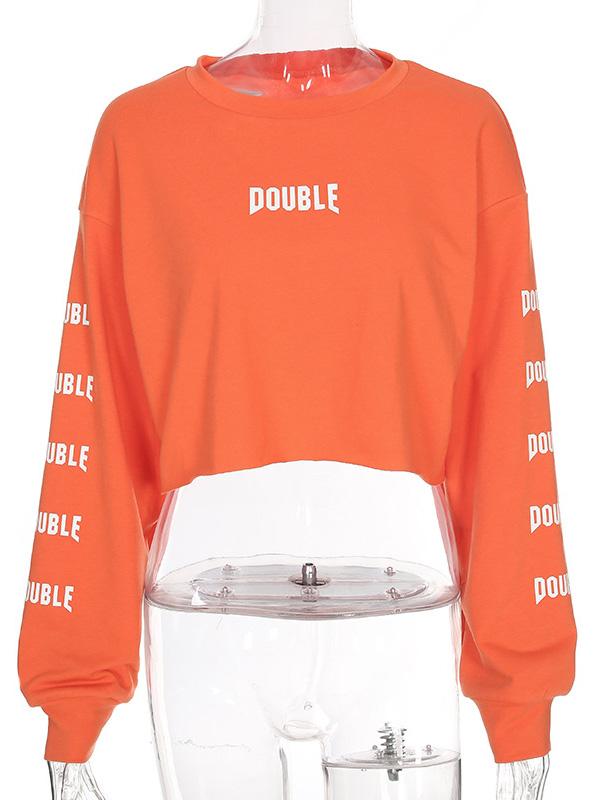Letter Printed Bare Midriff Sweatshirt
