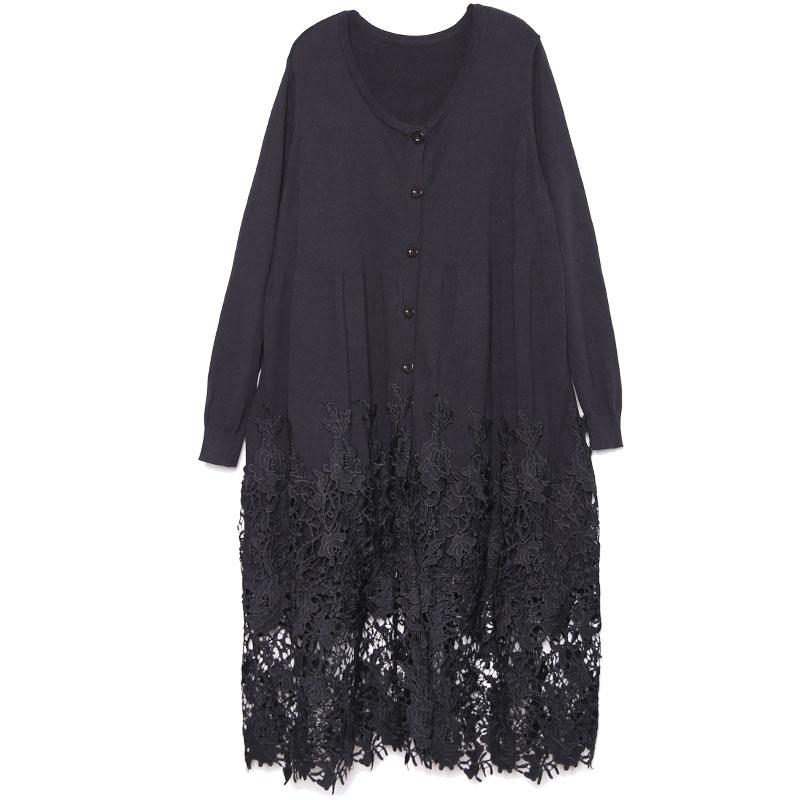 Buykud Hollow Out Embroidery Casual Loose Knitted Dress