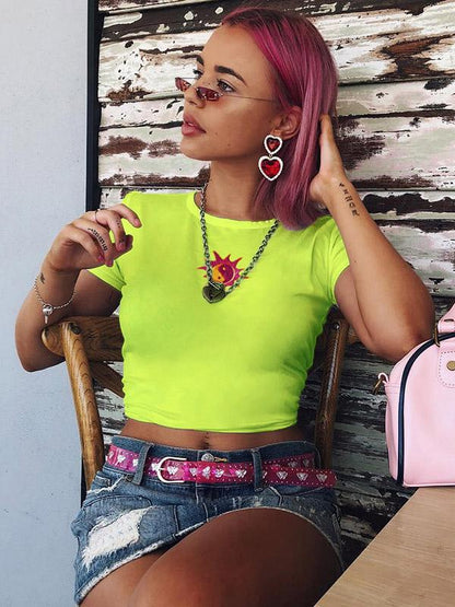 Wrap Embroidered Round-neck T-shirt Top