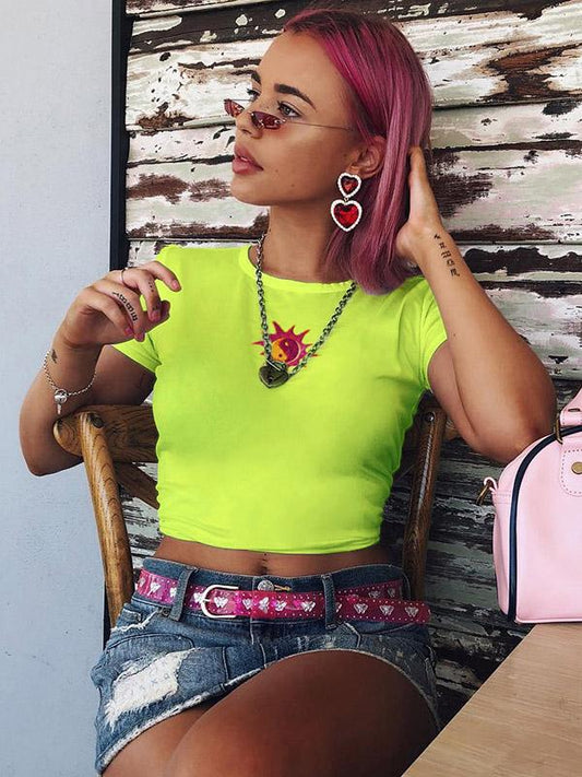 Wrap Embroidered Round-neck T-shirt Top