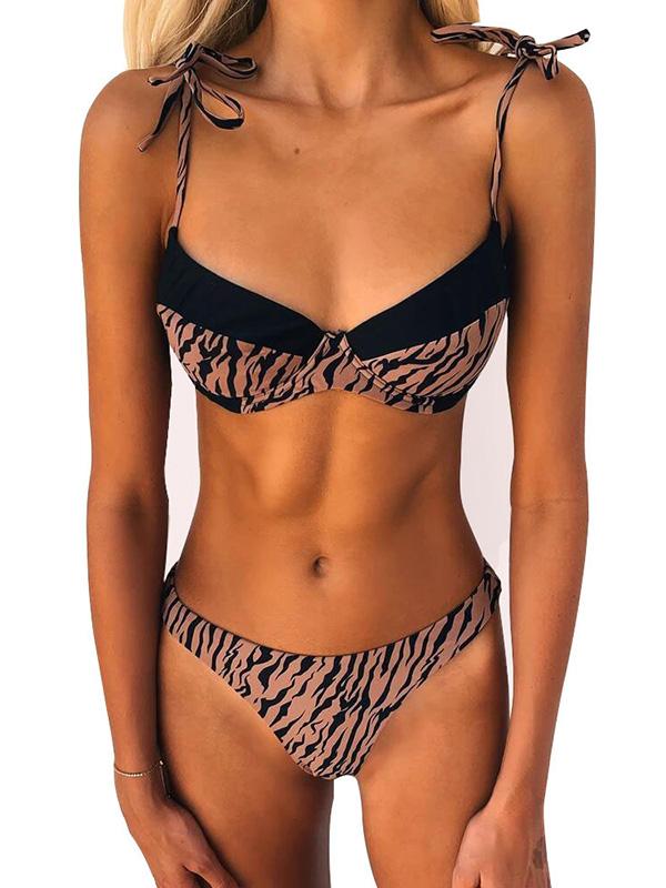 Leopard Print Split-Joint Split Bikini Swimsuit