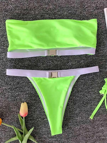 Leopard Contrast Color Bikini Swimsuit