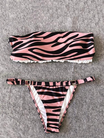 Lace Backless Bandeau Split Bikini Swimsuit