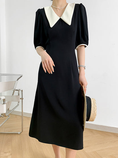 Urban Solid Color Bandage A-Line Lapel Short Sleeves Midi Dress