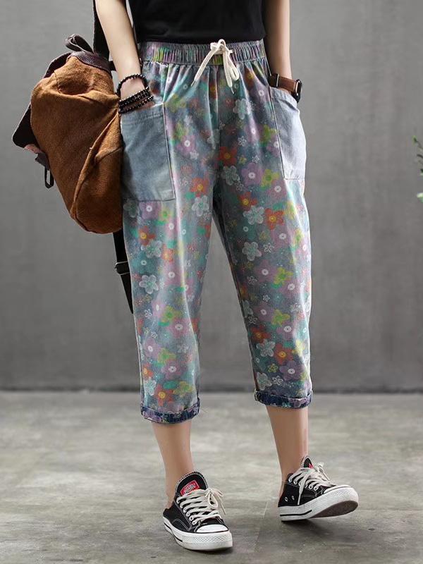 Vintage Loose Printed Jeans Harem Pants