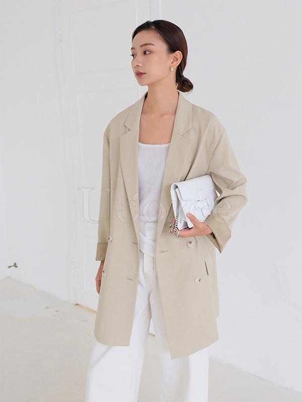 Casual Solid BF Style Suit Outwears