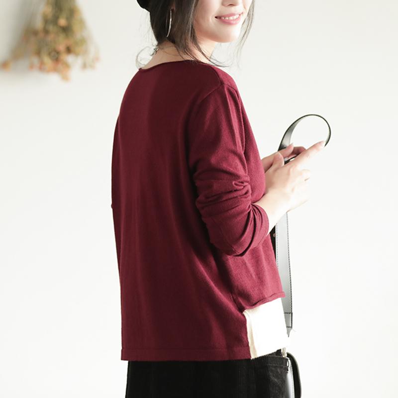 Buykud Solid Color Spliced Fake Two-piece Blouse