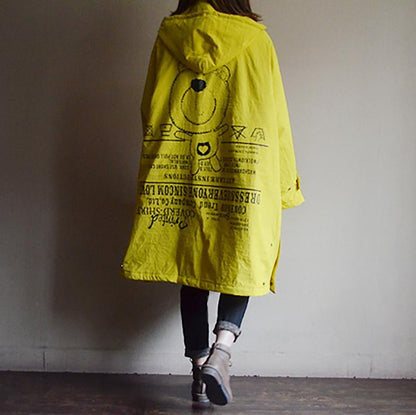 Cartoon Print Hoodies Loose Women Coat