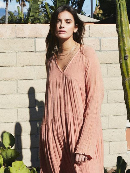 Bohemia Solid Long Sleeve Maxi Dress