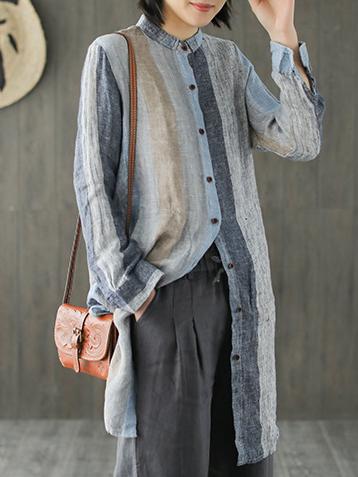 Ramie Cotton Loose Long Shirt Tops