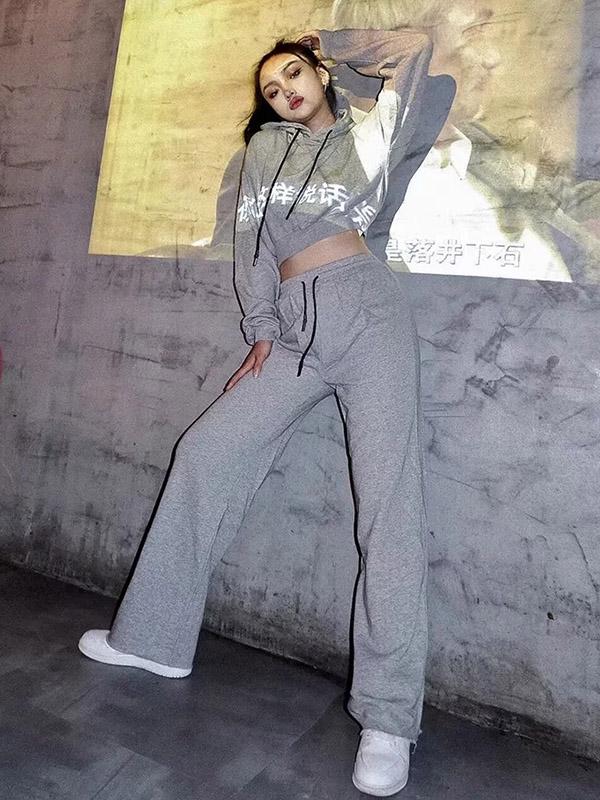 Loose Solid Drawstring Hoodie&Pants Sports Suits