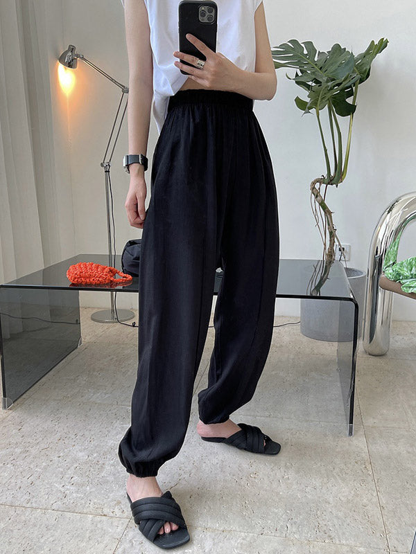 Casual Loose Pleated Elastics High Waisted Pants
